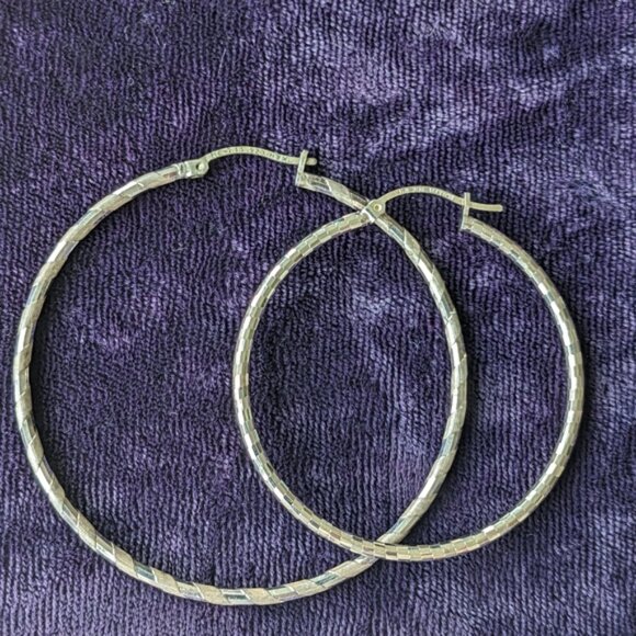 Vintage 925 Sterling Silver Large Hoop Earrings - Picture 1 of 7